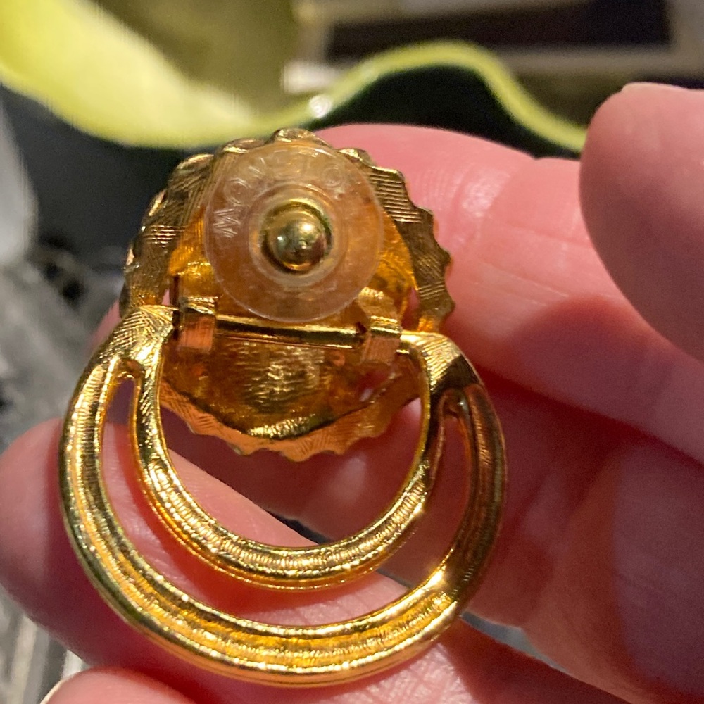 Anne Klein Gold Lion Head Double Hoop Knocker Stud Earrings - Picture 6 of 6
